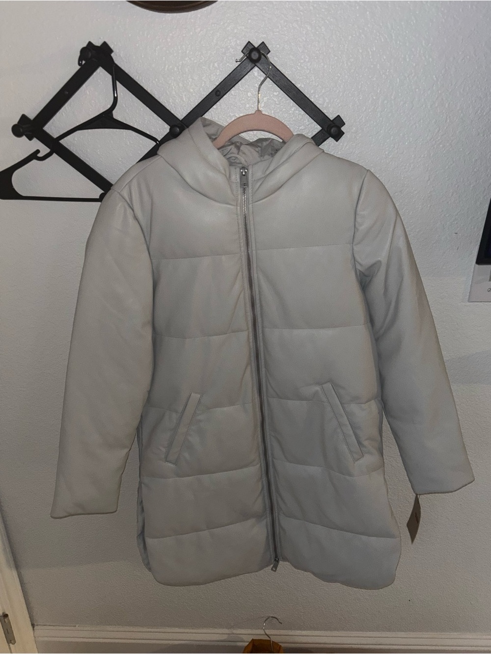 Levi’s Women’s S Ice Gray Longline Hooded Full Zip Puffer Winter Jacket/Coat NWT - Picture 2 of 5